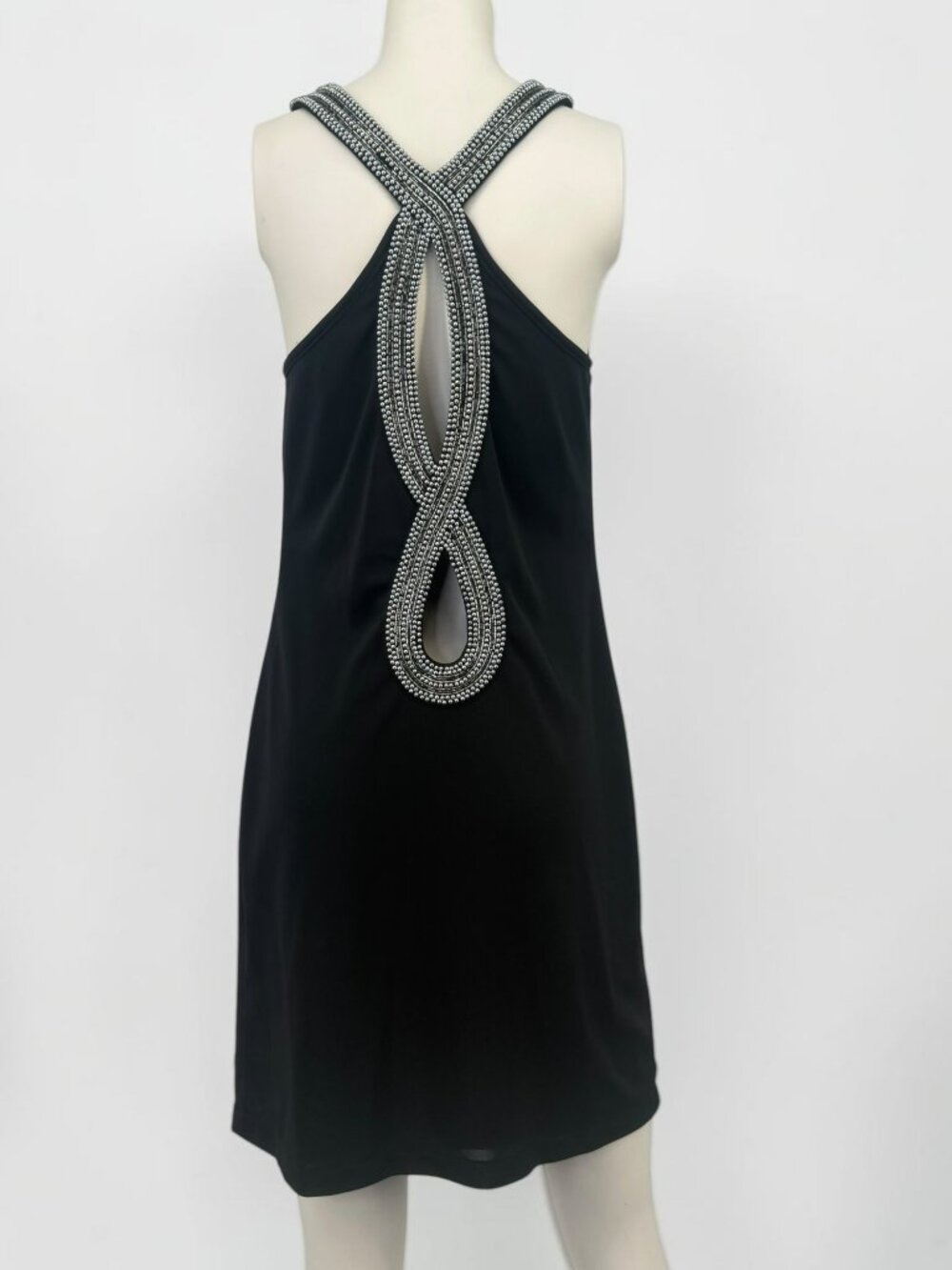 Y2K Fredericks Of Hollywood Black Beaded Sleeveless Dress Open Back Size L